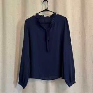 Elegant Basic Navy Blue Women's Top w/ Frilly Collar Size XL